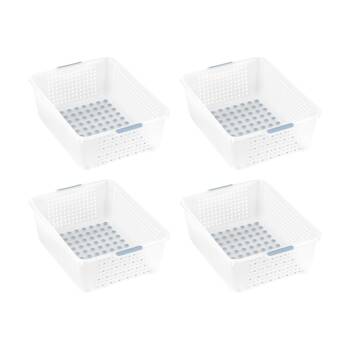 4PK Madesmart Medium Plastic Storage Basket W/ Soft Grip Handles Frost Blue