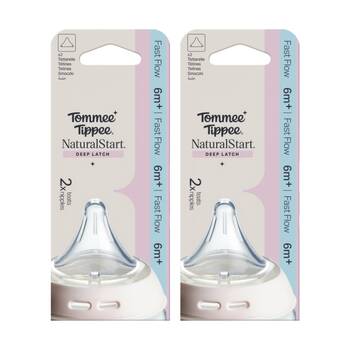 2x 2pc Tommee Tippee Natural Start Triangular Anti-Colic Breast Teats Fast 6m+