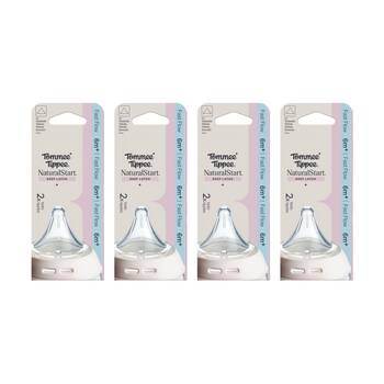 4x 2pc Tommee Tippee Natural Start Triangular Anti-Colic Breast Teats Fast 6m+