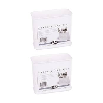 2PK D.Line Plastic Cutlery Drainer Twin Compartments Upright White