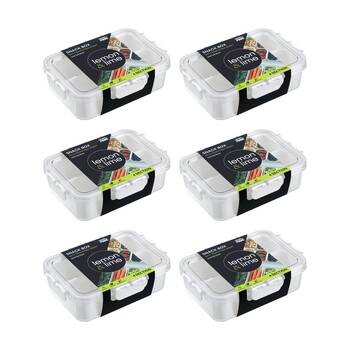 6PK Lemon And Lime Snackal Box 4 Section Reusable Food Container 24x17x6.8cm