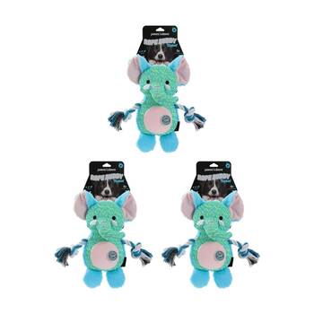 3x Paws And Claws Rope Buddy Fly-Knit Animals Dog Chew/Tug Squeaker Toy Assorted