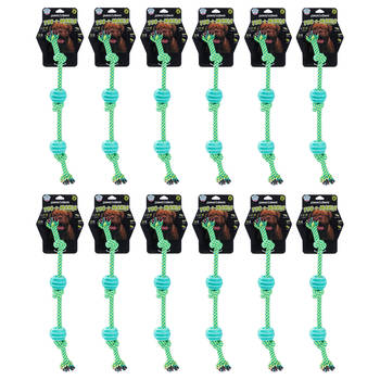 12x Paws And Claws Durable Rope & Ball Tugger Pet Dog Chew/Tug Toy Assorted