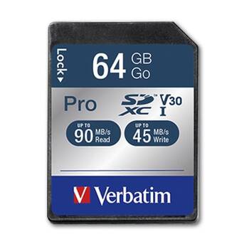 VERBATIM Pro SDHC High Capacity Card UHS-I Reads 90MB/S Wires 45MB/S 64GB