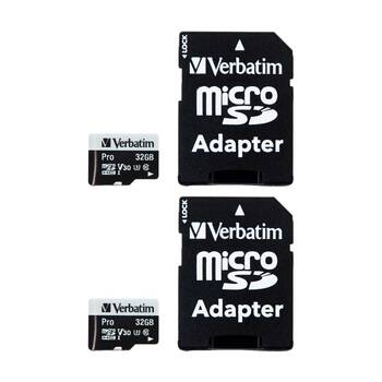 2PK VERBATIM Pro Micro SDHC Card (Class 10 UHS-I U3) w/ Adaptor 32GB