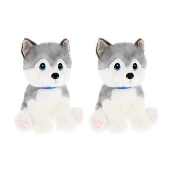 2x Keeleco Puppy Love Plush Soft Toy Eco-Friendly Huggable Animal Husky