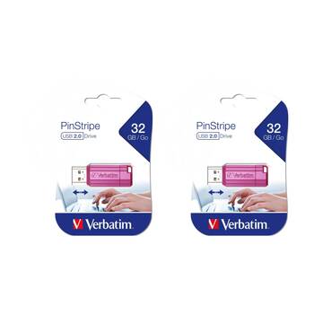 2PK VERBATIM Lightweight Pinstripe Retractable USB 2.0 Flash Drive 32GB Pink