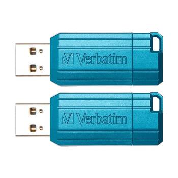 2PK VERBATIM Pinstripe Retractable USB 2.0 Flash Drive 32GB Caribbean Blue