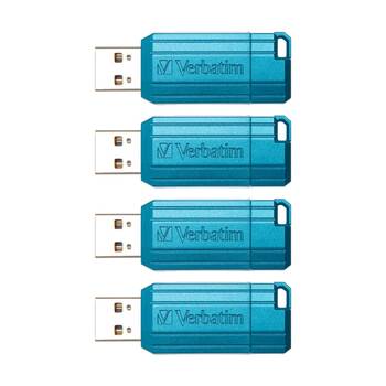 4PK VERBATIM Pinstripe Retractable USB 2.0 Flash Drive 32GB Caribbean Blue