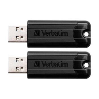 2PK VERBATIM Lightweight Pinstripe Retractable USB 2.0 Flash Drive 128GB Black