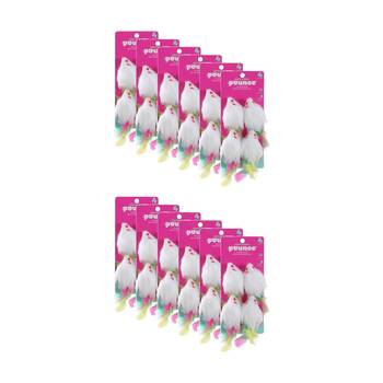 12x 4pc Paws And Claws Cat Toy Pounce Plush Mice Feather Tail Pack 9x5x4.3cm