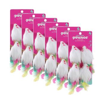 6x 4pc Paws And Claws Cat Toy Pounce Plush Mice Feather Tail Pack 9x5x4.3cm