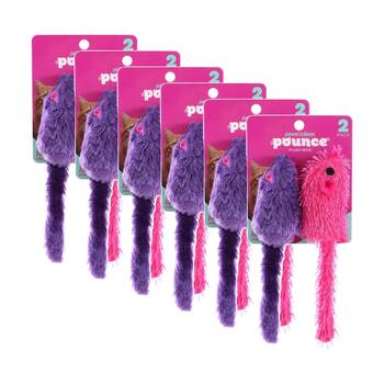 6x 2pc Paws And Claws Plush Mice Pet Cat Batting/Pouncing Toy Set Assorted