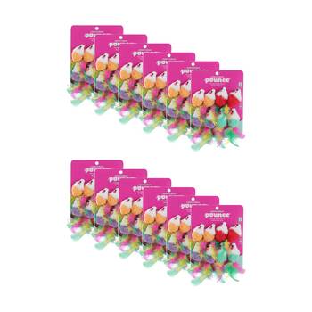 12x 8pc Paws And Claws Plush Mice Cat Batting/Pouncing Toy Set Multicoloured