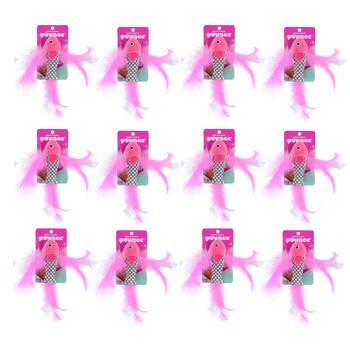 12x Paws And Claws Fish Feather Cat Batting/Pouncing Play Toy 21x4cm Assorted