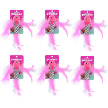 6x Paws And Claws Fish Feather Cat Batting/Pouncing Play Toy 21x4cm Assorted