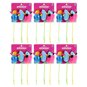 6x 3pc Paws And Claws Mice Variety Mix Cat Batting/Pouncing Toy Set Assorted