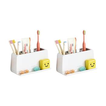2PK YouCopia The Ledge 3-Slot Antimicrobial Manual & Electric Toothbrush Holder