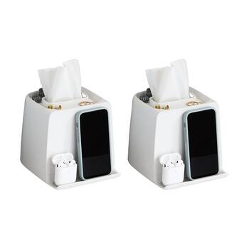 2PK YouCopia The Ledge Antimicrobial Tissue Box Holder Cube Speckled Shell