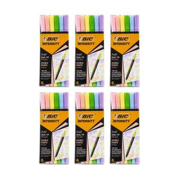 6PK Bic Dual Tip Felt Pens Intensity Assorted Colours Pastel Shades Set 6pc