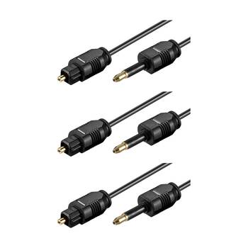 3PK Goobay Toslink Fiber Optic Audio Cable M/Mini 2M Digital Signal - Black
