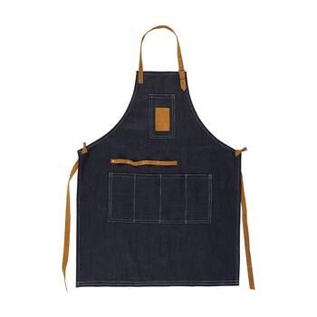 Annabel Trends Sprout Denim Full Bib Garden Apron W/ Leather Trim Blue & Brown