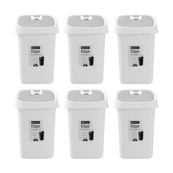 6PK Boxsweden Edge Swing Easy Clean Rubbish Bin W/ No Drip Rim White Square 5L