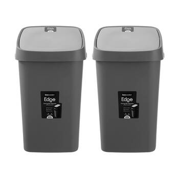 2PK Boxsweden Edge Swing Easy Clean Rubbish Bin W/ No Drip Rim Char Square 40L
