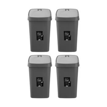 4PK Boxsweden Edge Swing Easy Clean Rubbish Bin W/ No Drip Rim Char Square 40L