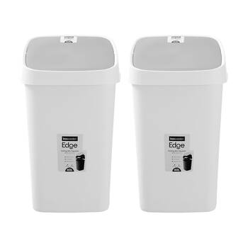 2PK Boxsweden Edge Swing Easy Clean Rubbish Bin W/ No Drip Rim White Square 40L