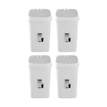4PK Boxsweden Edge Swing Easy Clean Rubbish Bin W/ No Drip Rim White Square 40L