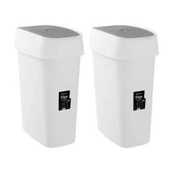 2PK Boxsweden Edge Swing Easy Clean Rubbish Bin W/ No Drip Rim White Slim 27L