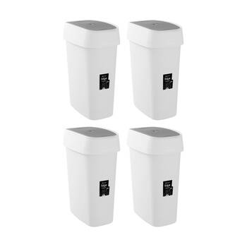 4PK Boxsweden Edge Swing Easy Clean Rubbish Bin W/ No Drip Rim White Slim 27L