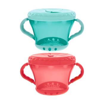 2pc Nuby Snack Keeper Soft Lid Kids Plastic Food Container Multicolour