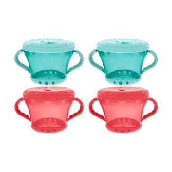 2x 2pc Nuby Snack Keeper Soft Lid Kids Plastic Food Container Multicolour