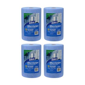 4PK 90pc Edco Merriwipe Super Heavy Duty Thick Cleaning Absorption Wipes Roll Blue