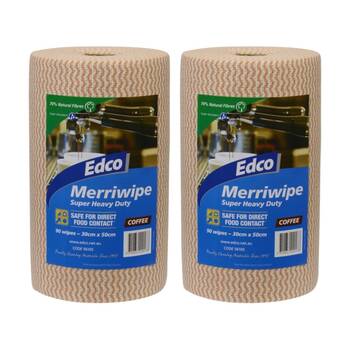 2x 90pc Edco Merriwipe Heavy Duty Thick Cleaning Absorption Wipes Roll Coffee