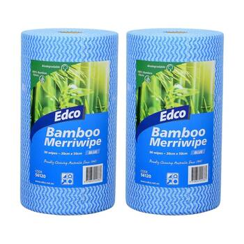 2x 90pc Edco Bamboo Merriwipe Cloth Reusable Surface Cleaning Rolls Blue