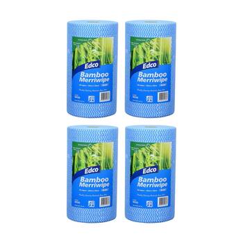 4PK 90pc Edco Bamboo Merriwipe Cloth Reusable Surface Cleaning Rolls Blue