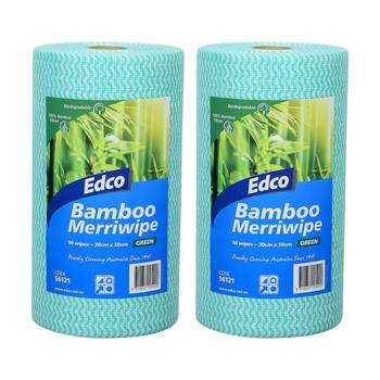2x 90pc Edco Bamboo Merriwipe Cloth Reusable Surface Cleaning Rolls Green