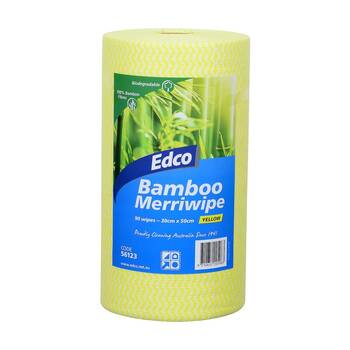 90pc Edco Bamboo Merriwipe Cloth Reusable Surface Cleaning Rolls Yellow