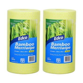 2x 90pc Edco Bamboo Merriwipe Cloth Reusable Surface Cleaning Rolls Yellow