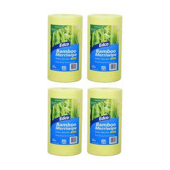 4PK 90pc Edco Bamboo Merriwipe Cloth Reusable Surface Cleaning Rolls Yellow