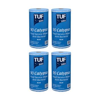 4PK 90pc TUF Calypso Antibacterial Food Service Perforated Wipes Roll Blue