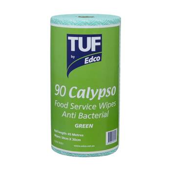 90pc TUF Calypso Antibacterial Food Service Perforated Wipes Roll Green