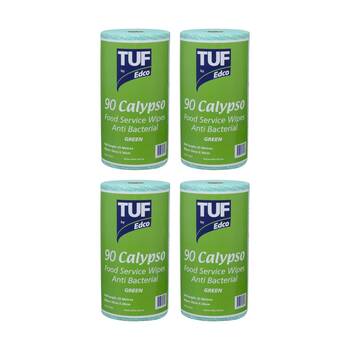 4PK 90pc TUF Calypso Antibacterial Food Service Perforated Wipes Roll Green