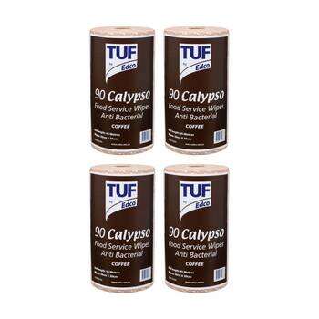 4PK 90pc TUF Calypso Antibacterial Food Service Perforated Wipes Roll Coffee
