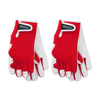 2PK Annabel Trends Sprout 100% Goatskin Gardening Gloves Red & White