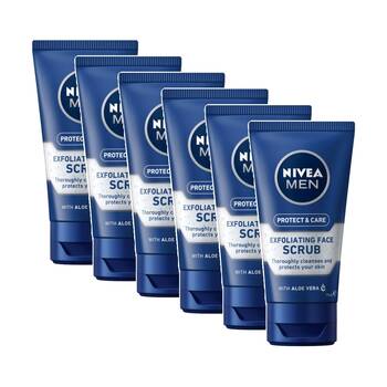 6PK Nivea Exfoliating Face Scrub Men Protect Care With Aloe Vera 75ml