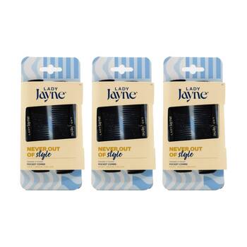 3x 2pc Lady Jayne Pocket Combs Brushes For Short-Medium Hair Black